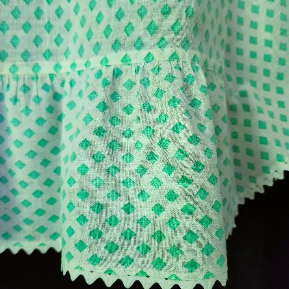 OOAK Half Apron Vintage Kitchen Turquoise Aqua White Plaid with Rick Rack Hem